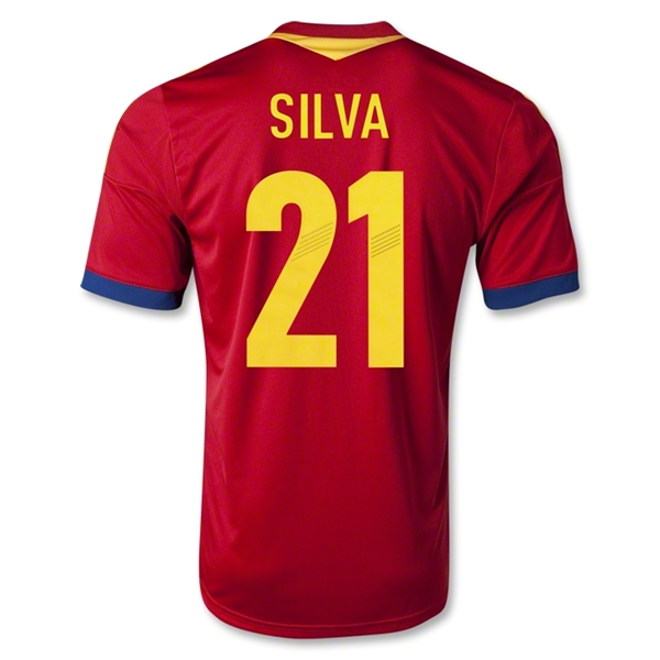 2013 Spain #21 SILVA Red Home Replica Soccer Jersey Shirt