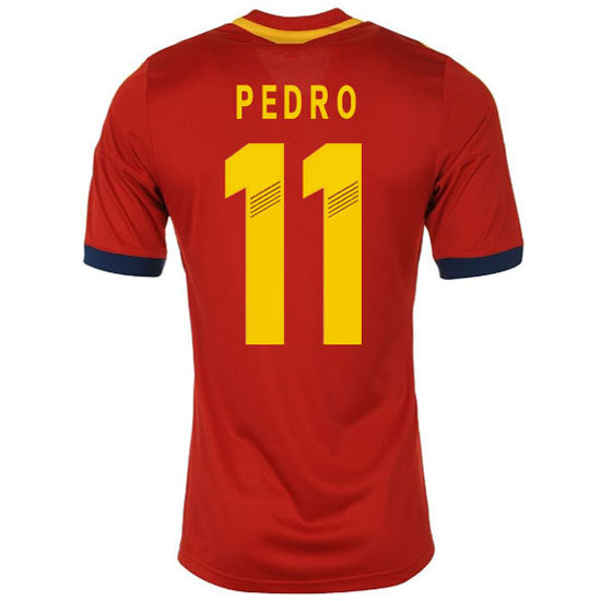 2013 Spain #11 Pedro Red Home Replica Soccer Jersey Shirt