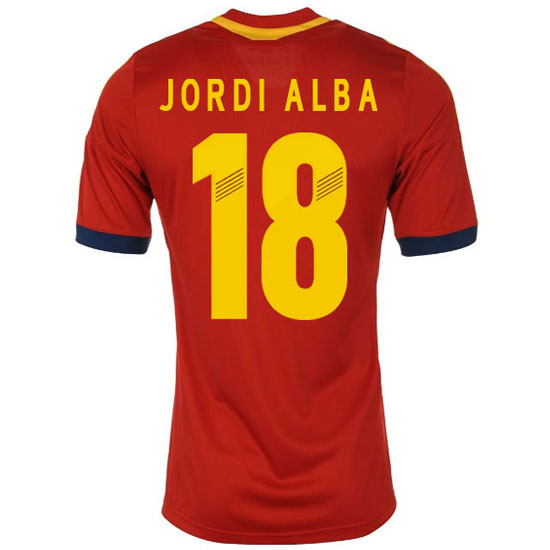 2013 Spain #18 Jordi Alba Red Home Replica Soccer Jersey Shirt