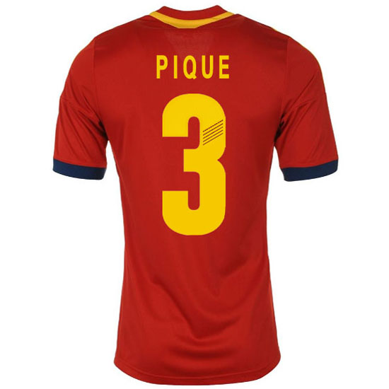 2013 Spain #3 Pique Red Home Replica Soccer Jersey Shirt