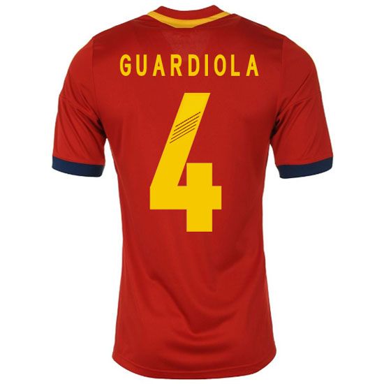 2013 Spain #4 Guardiola Red Home Replica Soccer Jersey Shirt