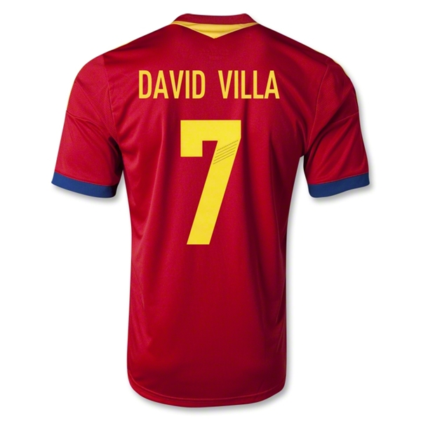 2013 Spain #7 DAVID VILLA Red Home Replica Soccer Jersey Shirt